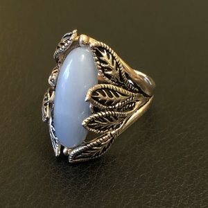 Silver lace agate ring